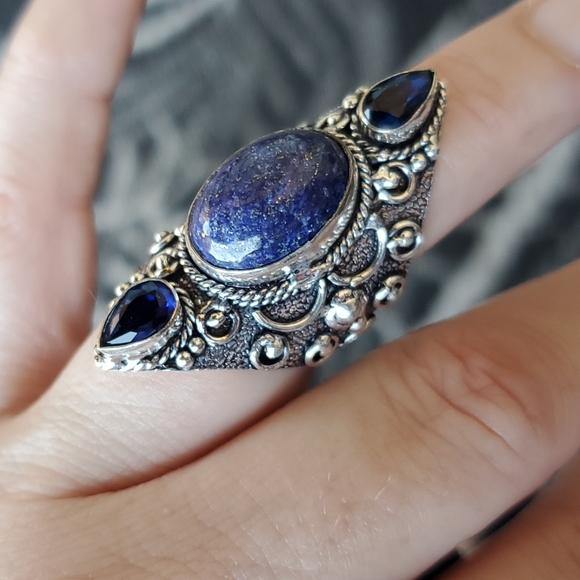 New Lapis Lazuli & Blue Topaz 925 Silver Statement Ring. - Picture 1 of 15